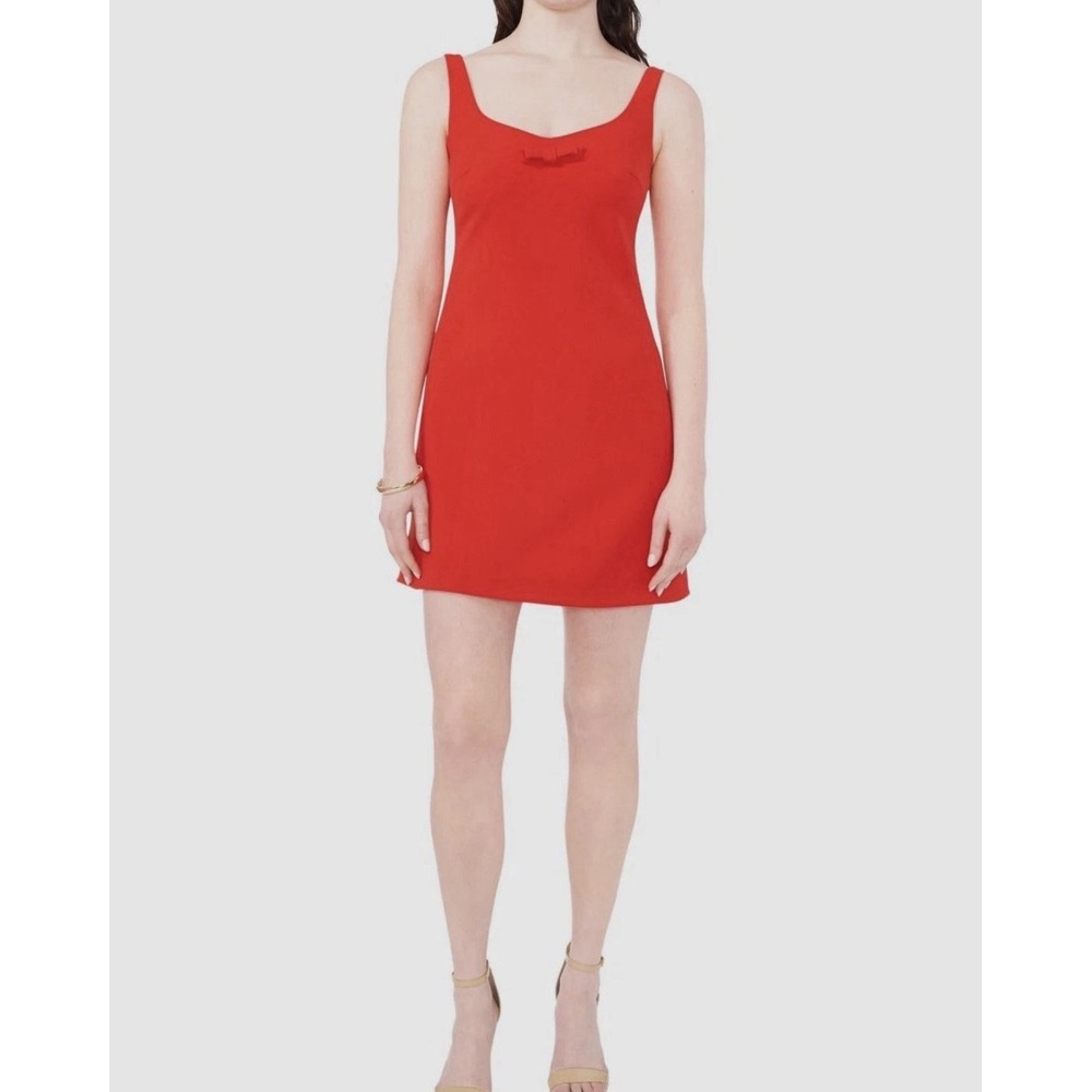 CeCe Bow Detail Mini Dress Women 8 Red Sleeveless Shift Mod Coquette Retro Chic‎